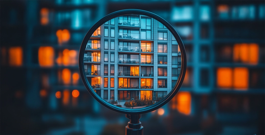 Hus granskas genom förstoringsglas